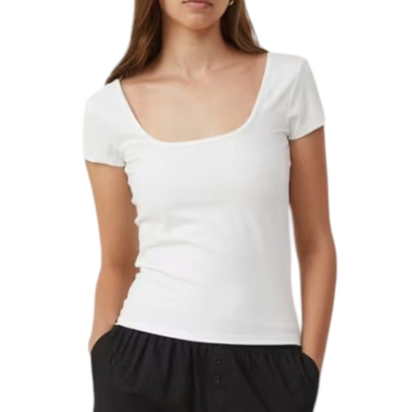 Cotton On Tops - Cotton:On Thick White Double Scoop Neck Top